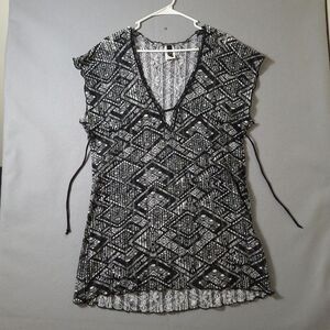 Becca Rebecca Virtue Coverup Med Black Boho Hippie  Pull Over Tunic Sheer Swim